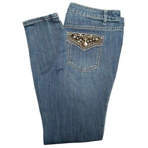 Christopher & Banks Jeans Embellished Sequined Flap Mid Rise Sz 10 33X30 #260C